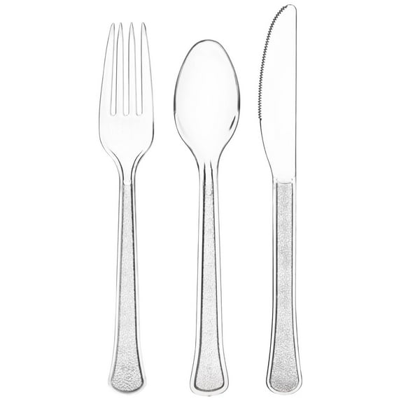 Premium Elegani Heavy Weight Plastic Disposable Cutlery Set - 60 pcs (20 Forks, 20 Spoons, 20 Knives) for Any Occasion-Clear