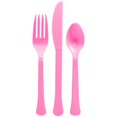 thumbnail image 1 of Premium Elegani Heavy Weight Plastic Disposable Cutlery Set - 60 pcs (20 Forks, 20 Spoons, 20 Knives) for Any Occasion-Hot Pink, 1 of 1