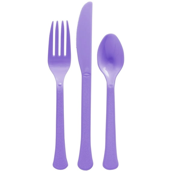 Premium Elegani Heavy Weight Plastic Disposable Super Pack Cutlery Set - 150 pcs (50 Forks, 50 Spoons, 50 Knives) for Any Occasion-Purple