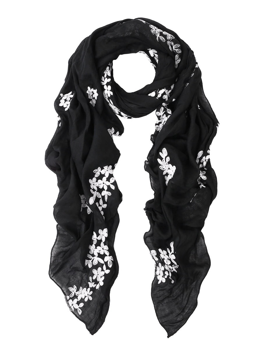 Premium Elegant Lace Cherry Blossom Floral Embroidered Scarf Wrap