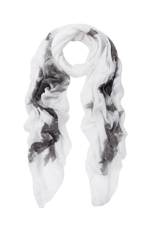 Premium Elegant Night Owl Frayed End Scarf Wrap