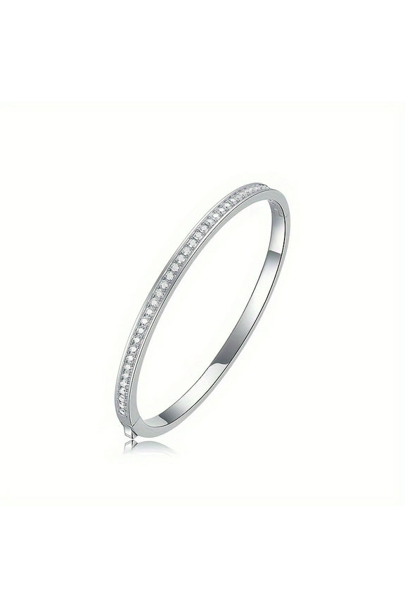 Premium Elegant Romantic Minimalist Bangle, Moissanite 925 Sterling Silver Bangle, Women Casual Leisure Fashion Jewelry, Gift