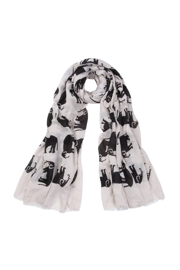 Premium Elephant Print Frayed End Scarf Wrap