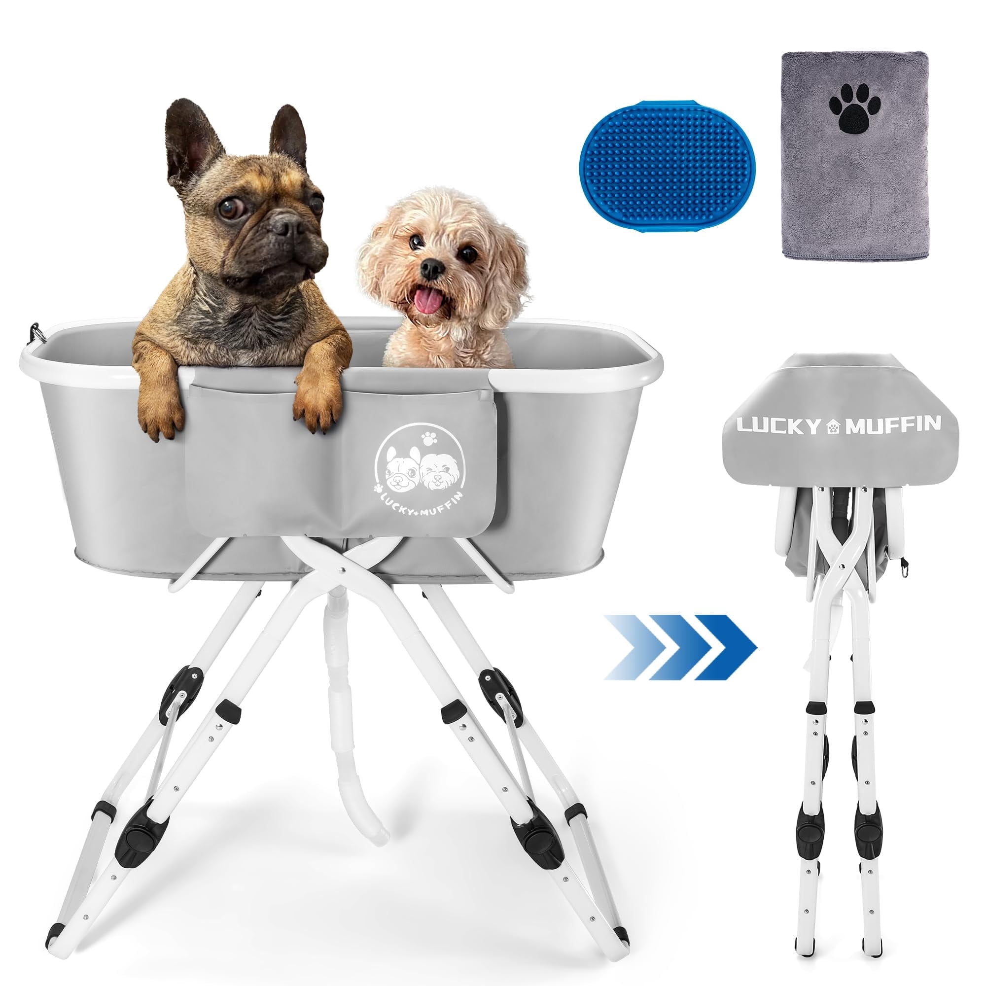 Premium Elevated Portable & Foldable Dog Bathtub – 5 Adjustable Heights for Back-Friendly Grooming. Portable Indoor/Outdoor Pet Washing Station, Supports Small & Medium Dogs, Cats