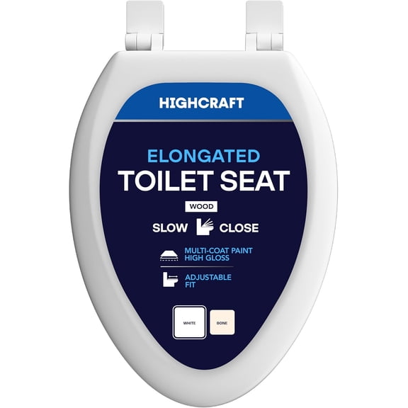 Premium Elongated Toilet Seat with Slow-Close Design & Adjustable Hinges - Molded Wood Toilet Seat - Fits Standard Elongated Toilets - Oval Seat in White