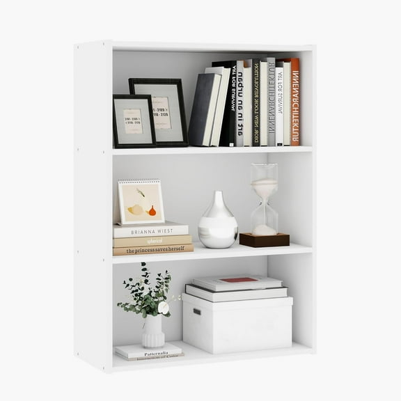 Premium Engineered Wood Office Shelves, Wide Bookshelf with Three Wooden Shelves, Storage Bookshelf for Classroom, Bedroom, White