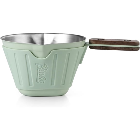 Premium Espresso Cups with Wood Handle, 90ML 304 Stainless Steel Espresso Accessories Metal Measuring Cup with Dual Scale, Espresso Shot cup with V-Shaped Mouth. (Green)