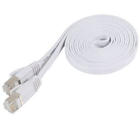 Premium Ethernet Network Patch Flat Cat7 Cable CAT7 Shielded RJ45 Ethernet Network Patch Cable - Ultra Speed 10 Gigabit 600Mhz Patch (100ft) - White