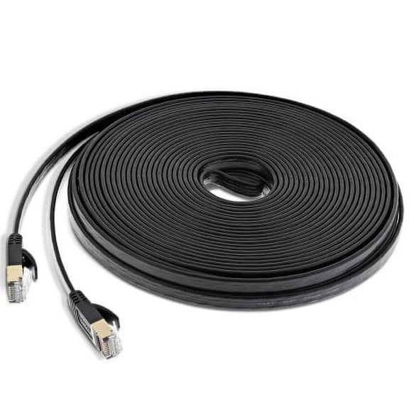 Premium Ethernet Network Patch Flat Cat7 Cable CAT7 Shielded RJ45 Ethernet Network Patch Cable - Ultra Speed 10 Gigabit 600Mhz Patch (25ft) - Black
