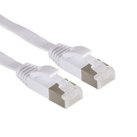 Premium Ethernet Network Patch Flat Cat7 Cable CAT7 Shielded RJ45 Ethernet Network Patch Cable - Ultra Speed 10 Gigabit 600Mhz Patch (50ft) - White