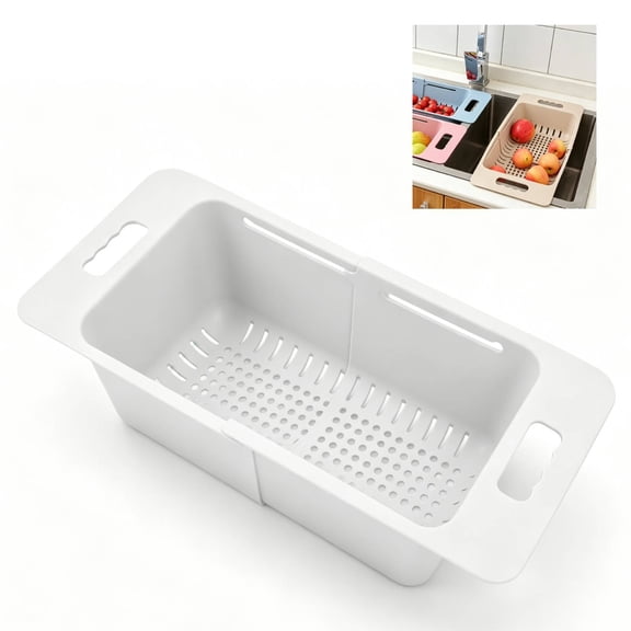 THDFTDT Expandable Freezer Basket Organizer, Storage Bin with Handles, 15.7 to 20.5 inch, Space-Saving, White