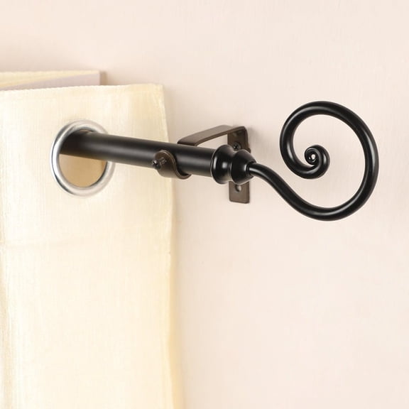 Premium Extendable Curtain Rod with Decorative Spiral Finials – Adjustable 28-48 Inch – Matte Black, Rust-Free & Heavy Duty (Holds up to 25kg/55lbs)