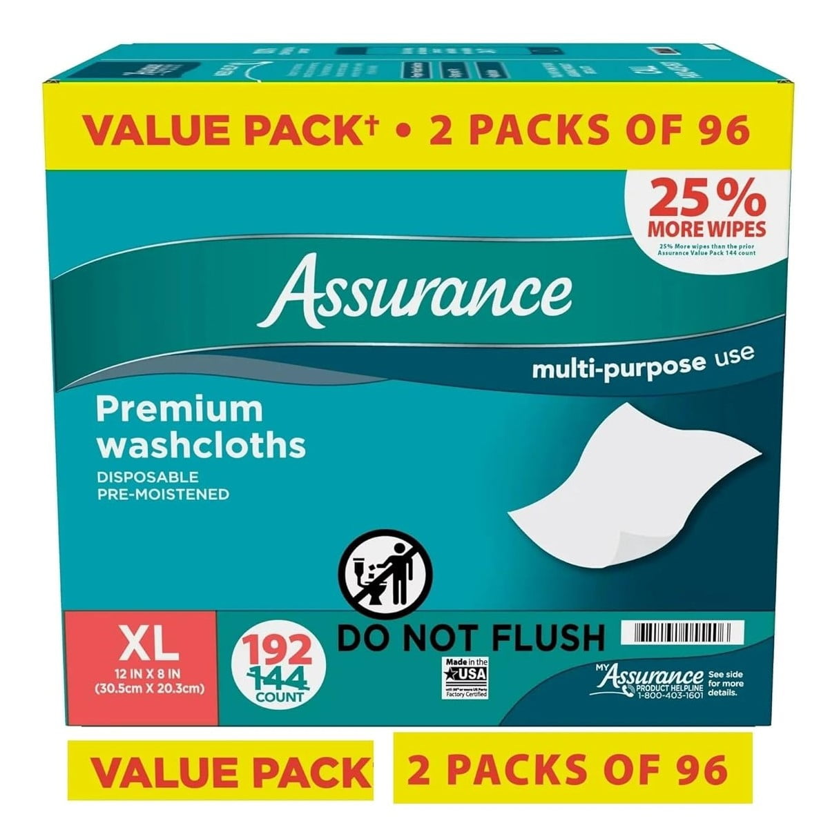 Premium ExtraLarge Disposable Washcloths, XL, 192 Count Carton, 2Pack