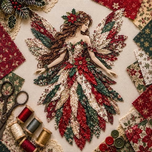 Premium Fairy Patchwork DIY Kit,Make Adorable Winged Elf,Sewing with Fabric Supplies,Handcrafted Flower Collection,Fantasy Wall Decor,Home Gift for Adult Beginners