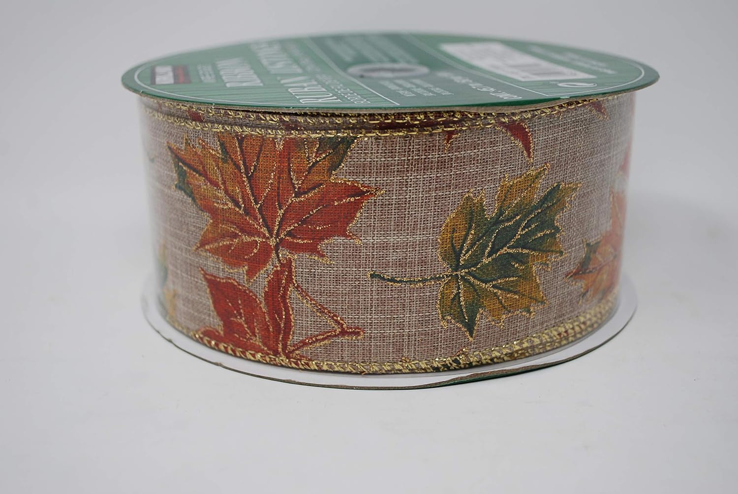 Premium Fall Leaf Metallic Ribbon Wired Edge 2.5" Wide 50 Yard Roll