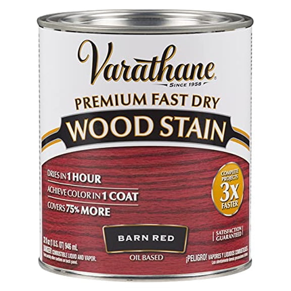 Premium Fast Dry Wood Stain, Quart, Barn Red - New
