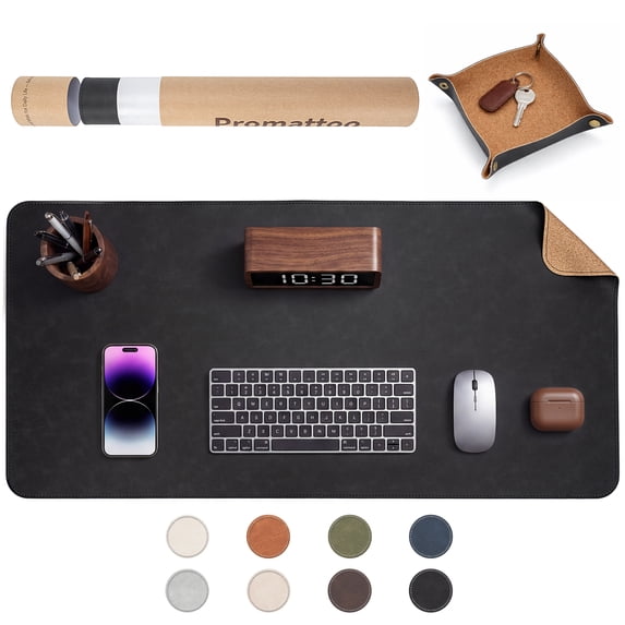 Promattoo 31.5" x 15.7" Waterproof Non-Slip PU Leather Desk Pad Protector with Storage Tray & Premium Gift Box, Desk Mat Blotter Writing Pad for Office, Home & Gaming,Classic Black