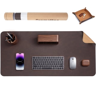 Premium Faux Leather Desk Mat & Tray Set-Non-Slip,Full-Desk Coverage with Cork-Look Base,Gift Tube Packaging,Ideal for Office & Home,Espresso Brown