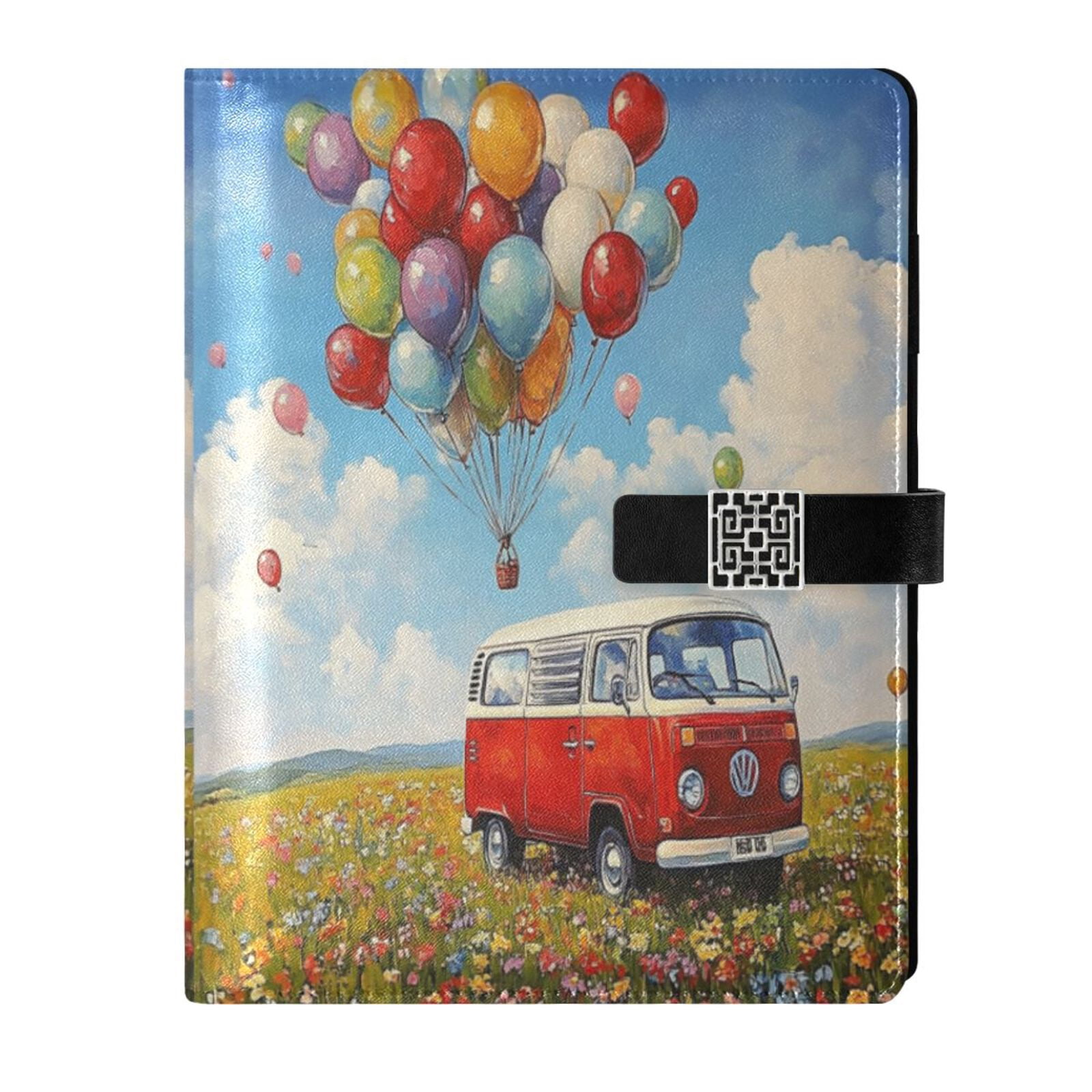 Premium Faux Leather Notebook - Refillable, Multi-Functional Organizer, 23.3x17cm, All-Season Use，A Red and White Van