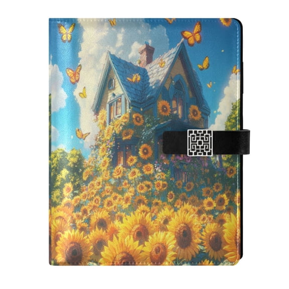 Premium Faux Leather Notebook - Refillable, Multi-Functional Organizer, 23.3x17cm, All-Season Use,A Sunflowers