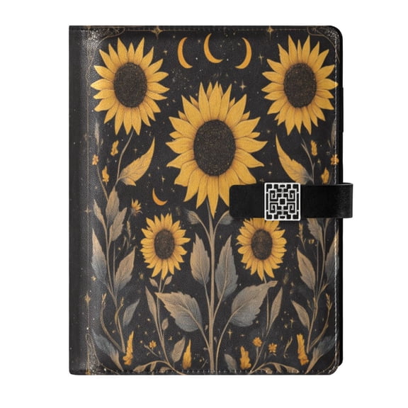 Premium Faux Leather Notebook - Refillable, Multi-Functional Organizer, 23.3x17cm, All-Season Use,A Sunflowers