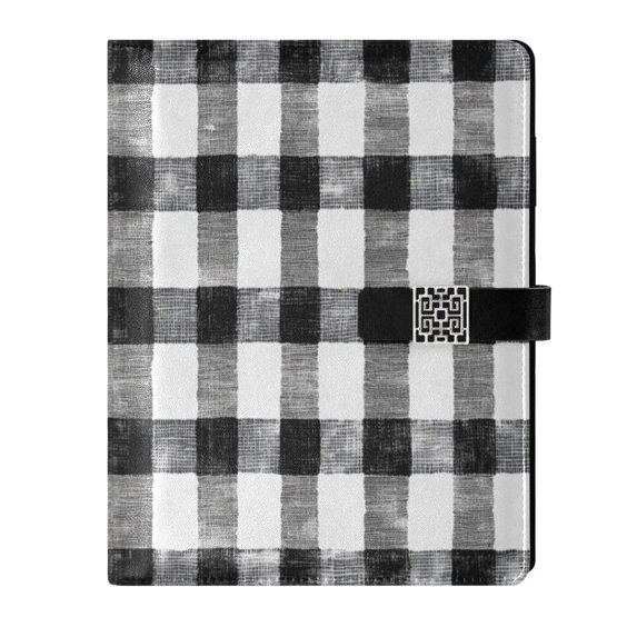 Premium Faux Leather Notebook - Refillable, Multi-Functional Organizer, 23.3x17cm, All-Season Use,Black and White Checkered