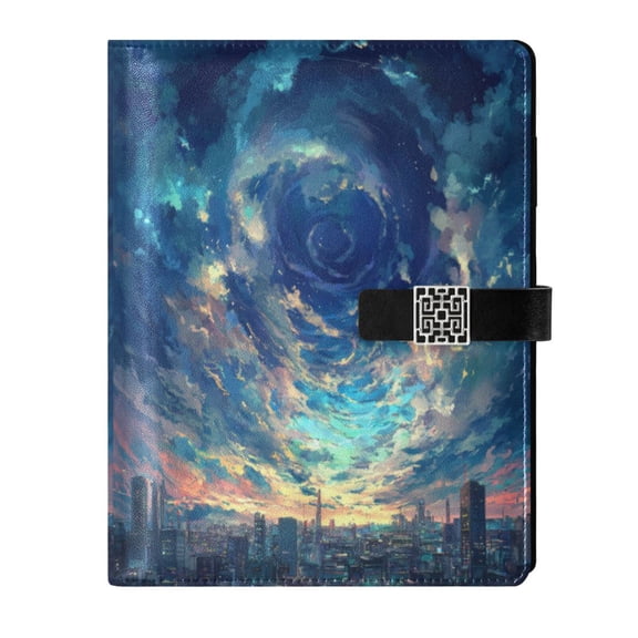 Premium Faux Leather Notebook - Refillable, Multi-Functional Organizer, 23.3x17cm, All-Season Use,Blue Whirlpool