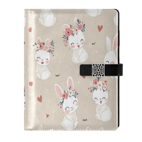 Premium Faux Leather Notebook - Refillable, Multi-Functional Organizer, 23.3x17cm, All-Season Use，Cute Cartoon White Rabbit