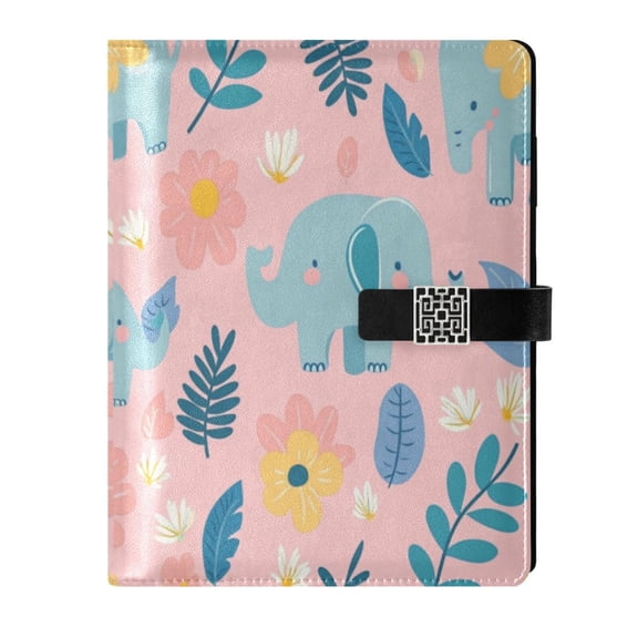 Premium Faux Leather Notebook - Refillable, Multi-Functional Organizer, 23.3x17cm, All-Season Use,Elephants