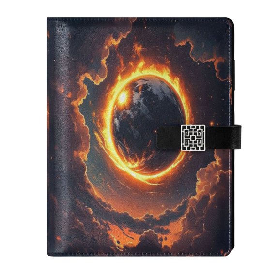 Premium Faux Leather Notebook - Refillable, Multi-Functional Organizer, 23.3x17cm, All-Season Use，Flame Flames in The Sky