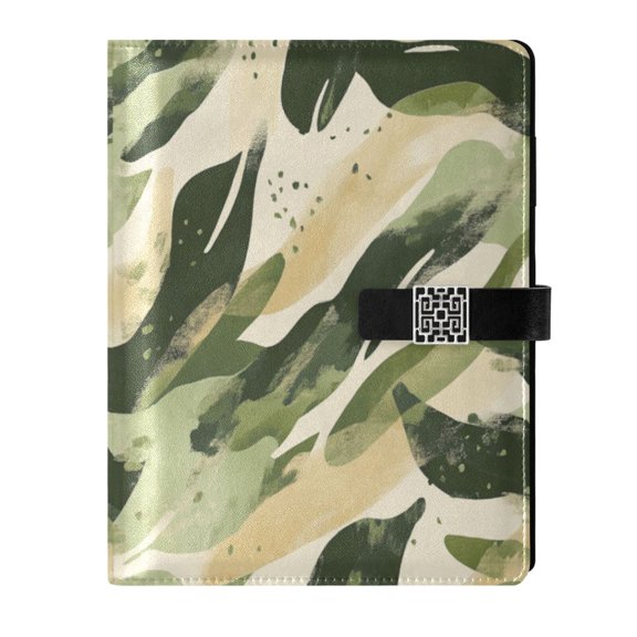 Premium Faux Leather Notebook - Refillable, Multi-Functional Organizer, 23.3x17cm, All-Season UseGreen and Black Ripples