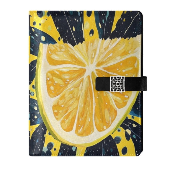 Premium Faux Leather Notebook - Refillable, Multi-Functional Organizer, 23.3x17cm, All-Season UseLemon with Bursting Juice