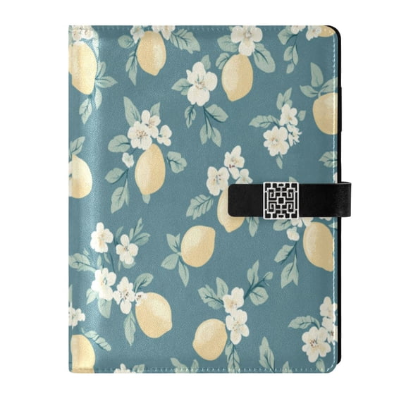 Premium Faux Leather Notebook - Refillable, Multi-Functional Organizer, 23.3x17cm, All-Season UseLemons and Flowers