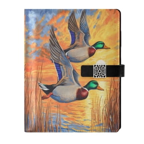 Premium Faux Leather Notebook - Refillable, Multi-Functional Organizer, 23.3x17cm, All-Season UseMallard Ducks in Flight