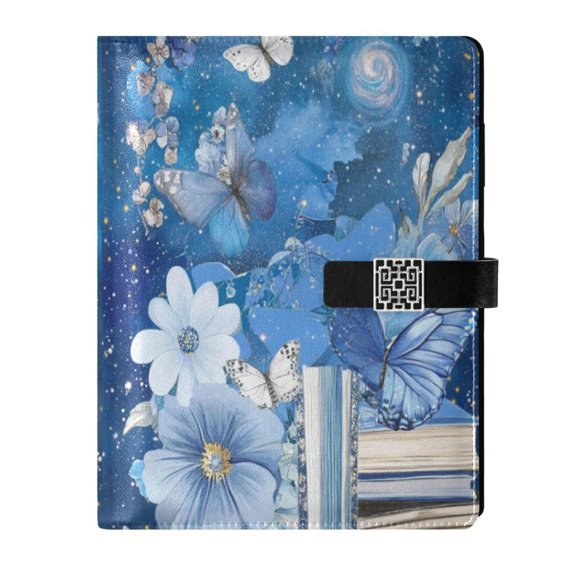 Premium Faux Leather Notebook - Refillable, Multi-Functional Organizer, 23.3x17cm, All-Season Use，Many Blue Butterflies