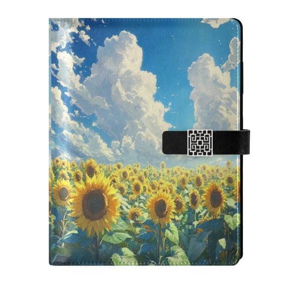 Premium Faux Leather Notebook - Refillable, Multi-Functional Organizer, 23.3x17cm, All-Season Use,Many Sunflowers