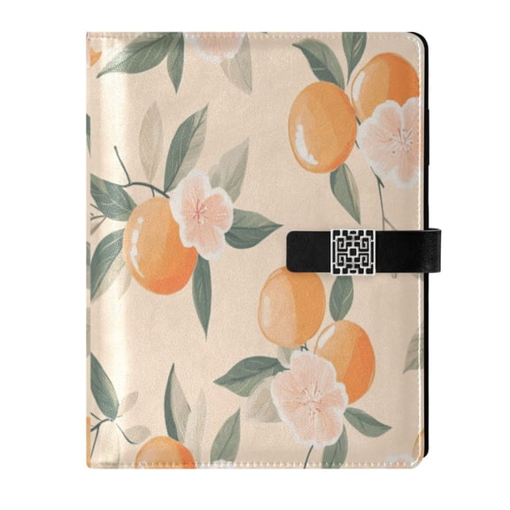 Premium Faux Leather Notebook - Refillable, Multi-Functional Organizer, 23.3x17cm, All-Season Use，Orange Blossom Pattern