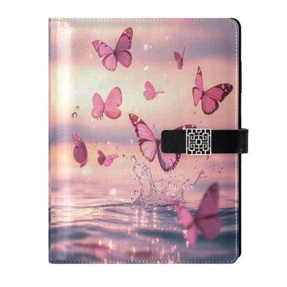Premium Faux Leather Notebook - Refillable, Multi-Functional Organizer, 23.3x17cm, All-Season Use，Pink Butterflies