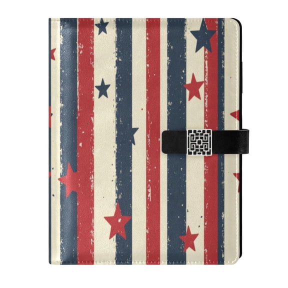 Premium Faux Leather Notebook - Refillable, Multi-Functional Organizer, 23.3x17cm, All-Season UseRed White and Blue Stripes