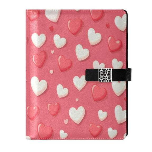 Premium Faux Leather Notebook - Refillable, Multi-Functional Organizer, 23.3x17cm, All-Season Use，Red and White Hearts