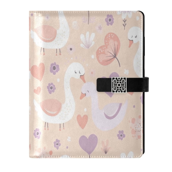 Premium Faux Leather Notebook - Refillable, Multi-Functional Organizer, 23.3x17cm, All-Season Use,Swans