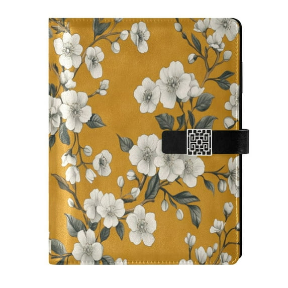 Premium Faux Leather Notebook - Refillable, Multi-Functional Organizer, 23.3x17cm, All-Season Use,White Flowers