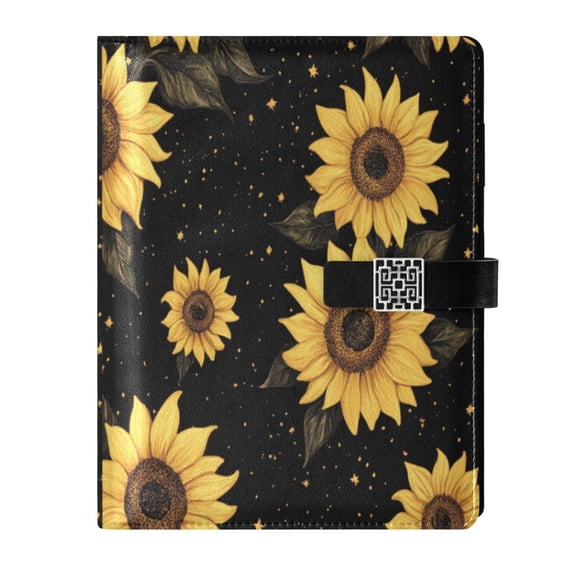 Premium Faux Leather Notebook - Refillable, Multi-Functional Organizer, 23.3x17cm, All-Season Use,Yellow Sunflower