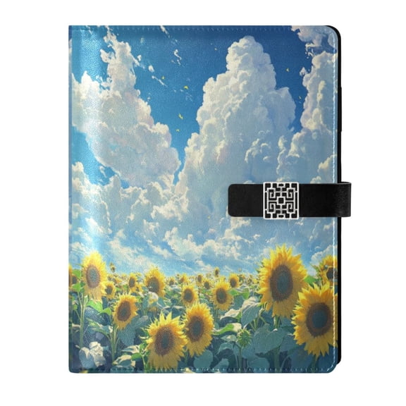 Premium Faux Leather Notebook - Refillable, Multi-Functional Organizer, 23.3x17cm, All-Season Use,Yellow Sunflowers