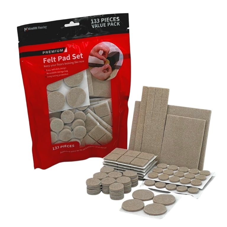 Premium Felt Furniture Pads, 133 Piece Multipack, Various Shapes & Sizes,  Oatmeal Felt, by MinnARK 