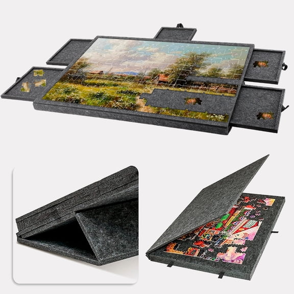 Premium Felt Puzzle Board with 6 Sorting Drawers & Protective Cover - Portable Jigsaw Puzzle Table for up to 1500 Pieces - High Hardness & Sturdy Support - Foldable Storage Easel for Adults & Kids