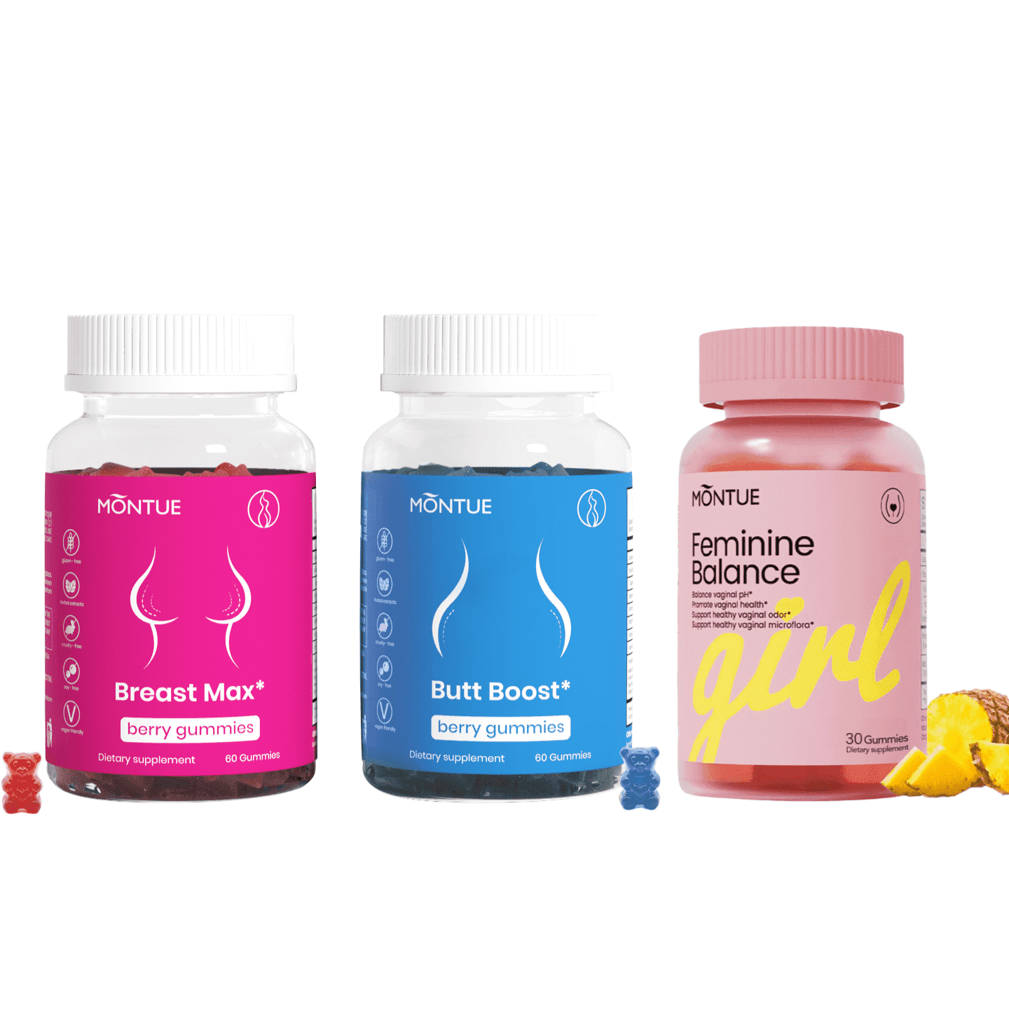 Premium Feminine Balance Gummies, Top and Peach Support Gummies for Women, Immune Support, Support Strength, Endurance & Muscle Recovery, Vegan, Hawaiian Pineapple, Non-GMO