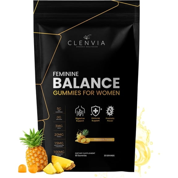 Premium Feminine Balance Gummies for Women  Pineapple Gummies for Women pH Balance & Immune Support  Probiotic with Vitamin C  Vegan, Gluten-Free  60 Gummies