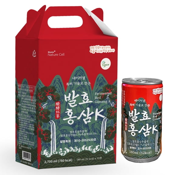 Premium Fermented Red Ginseng K with Patented Fermented Ginseng & Chaga Mushroom  Low Calorie Immune Support Drink (15 Cans  180 ml / 6.08 fl oz)