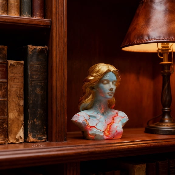 Premium Figurine Lamp,Broken S Oul Fiery Girl Ornament Figurine Decorative Art Statue Light with LED Feature Resin Decorative Item Elegant Resin Craft with, Modern Home Accent Lamp with Design